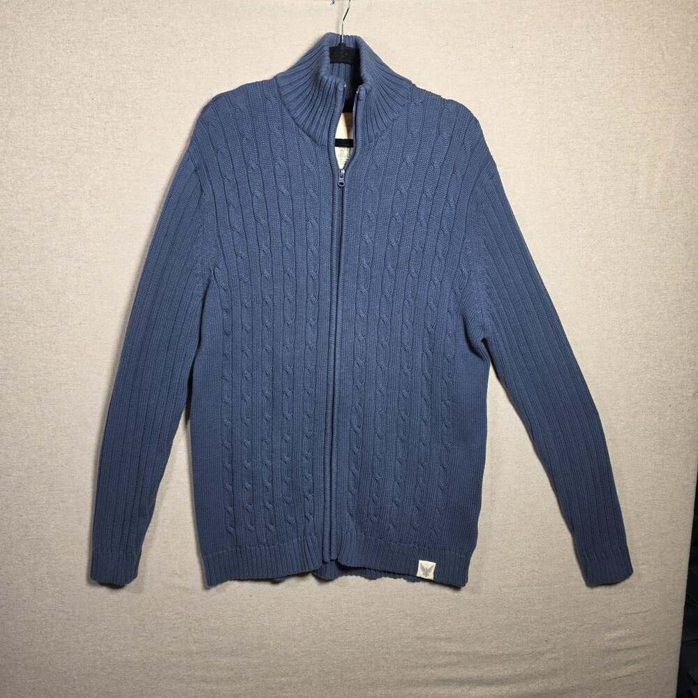 Company 81 Cable Knit Cardigan Mens XL 100% Cotton Full Zip Blue Fisherman - Picture 1 of 10